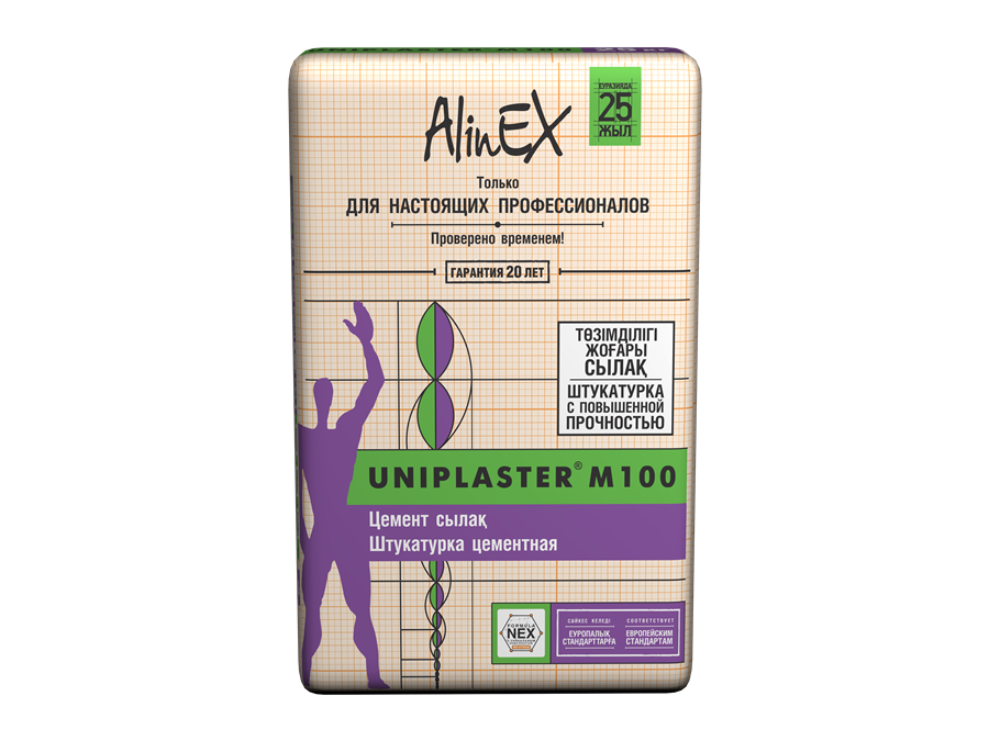 Цементная штукатурная смесь «AlinEX UNIPLASTER M 50» — фото упаковки AlinEX