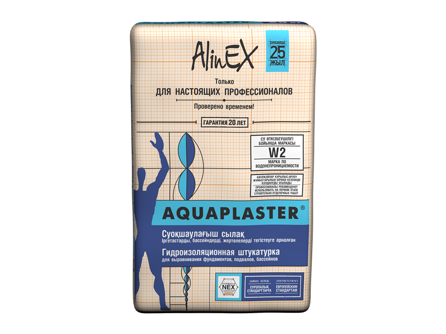 Гидроизоляционная шыбак «AlinEX Aquaplaster» — фото упаковки AlinEX