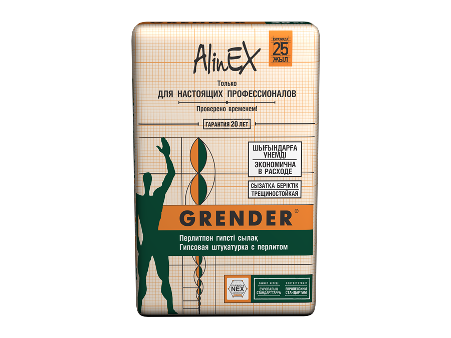 ГИПСОВАЯ ШТУКАТУРНАЯ СМЕСЬ «АlinEX Grender» — фото упаковки AlinEX