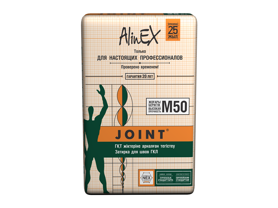 Жик толтургуч ДЛЯ ШВОВ ГИПСОКАРТОННЫХ ЛИСТОВ (ГКЛ) "АlinEX Joint" — фото упаковки AlinEX